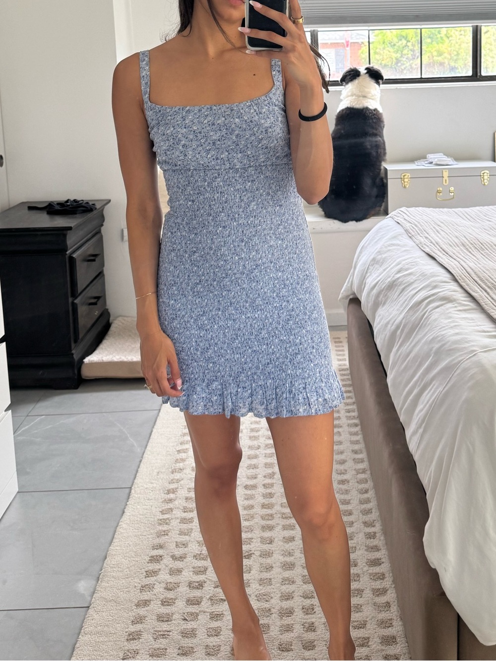 Light blue mini dress with white florals